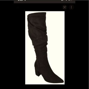 NWT🆕 Knee High Slouchy Boots Side Zipper Chunky Thick Heels Pointed Toe🚭